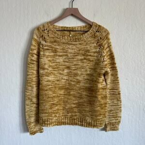 Handmade Pullover Crewneck Sweater Large Yellow Brown Open Knit Ribbed Details